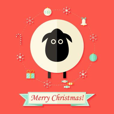 Noel kartı koyun üzerine kırmızı ile