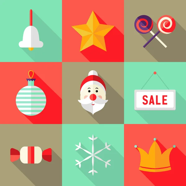 9 Conjunto de iconos planos de Navidad 1 — Vector de stock