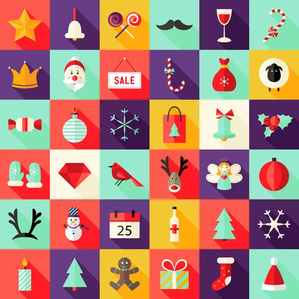 Big Christmas Squared Flat Icons Set 1 — Stock Vector