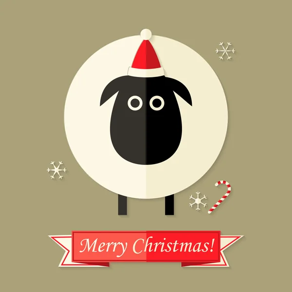 Christmas Card with Sheep over Brown — Stock Vector