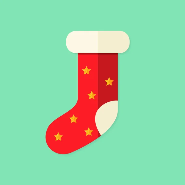 Noël présent chaussette avec étoile plat icône — Image vectorielle