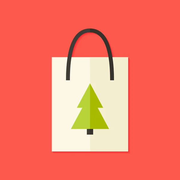 Winkelen Pack met kerstboom platte pictogram — Stockvector