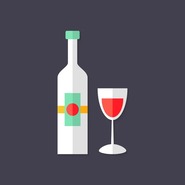 Vinflaska med glas Christmas platt ikon — Stock vektor