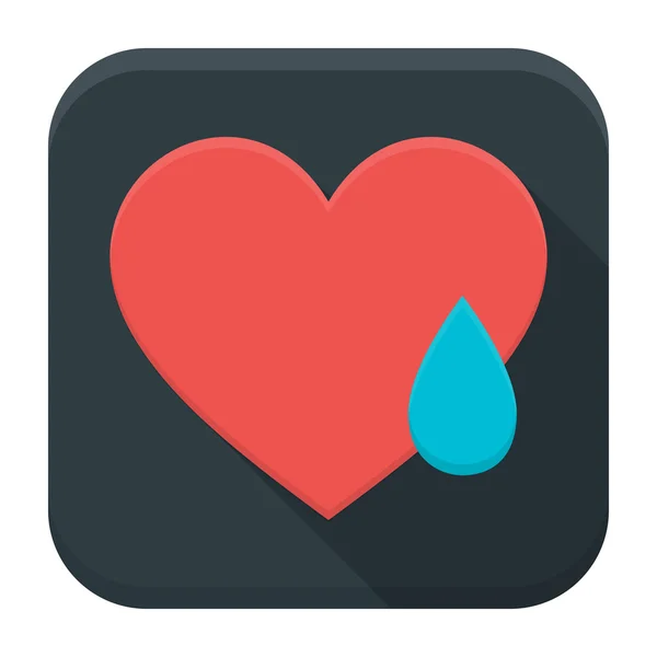 Weinendes Herz App-Symbol mit langem Schatten — Stockvektor
