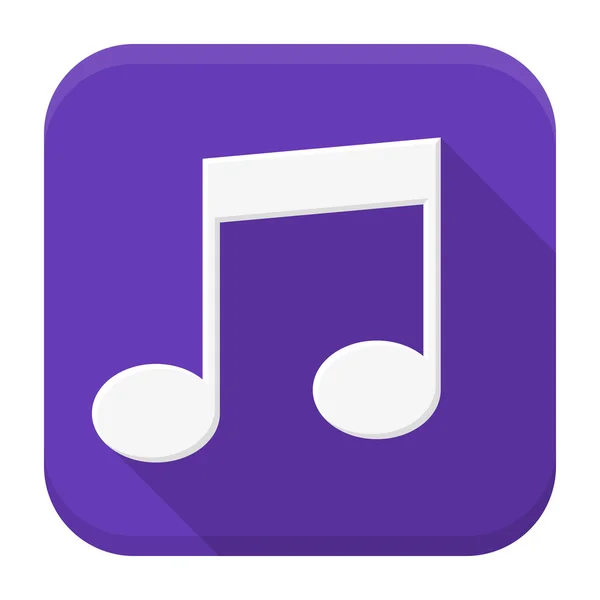 Music white note flat app icon with long shadow — स्टॉक वेक्टर