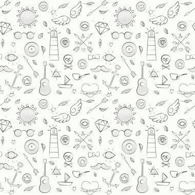 Deniz el çekilmiş hipster seamless modeli üzerinde beyaz