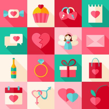 Sevgililer günü düz stil ikonu ile uzun gölge ayarla