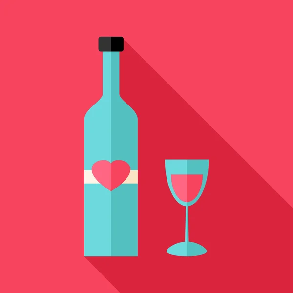 Bouteille d'alcool avec verre avec coeur — Image vectorielle