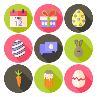 5 uzun gölge ile Paskalya düz tarz daire Icon set