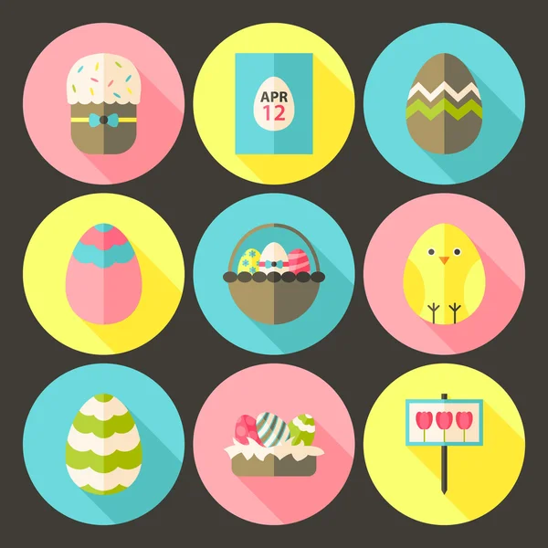 Easter flat styled circle icon set 1 with long shadow — Stock Vector