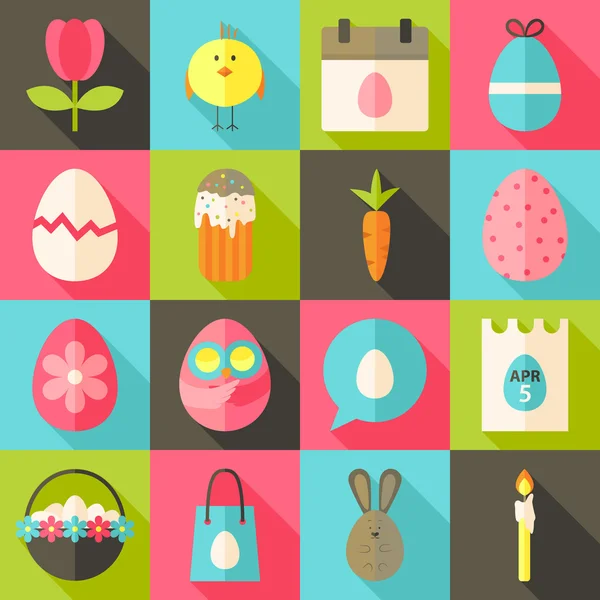 Easter flat styled icon set 2 with long shadow — Stock Vector