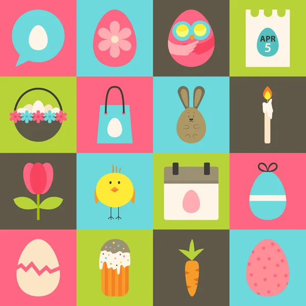 Ostern flach stilisiertes Icon Set 2 — Stockvektor