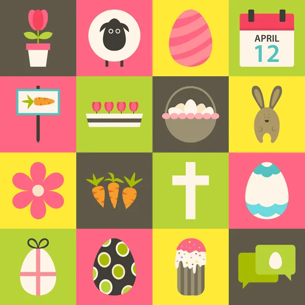 Ensemble d'icône stylisé plat de Pâques 3 — Image vectorielle