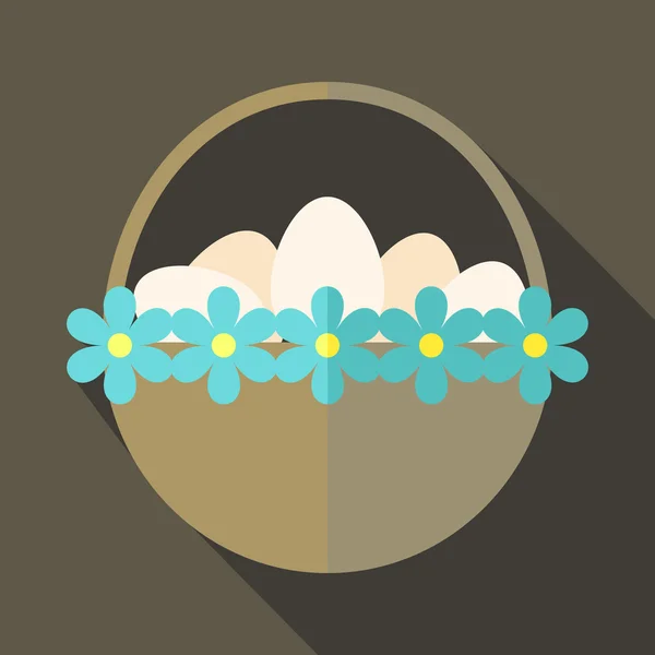 Пасхальная корзина с цветами и яйцами — стоковый вектор