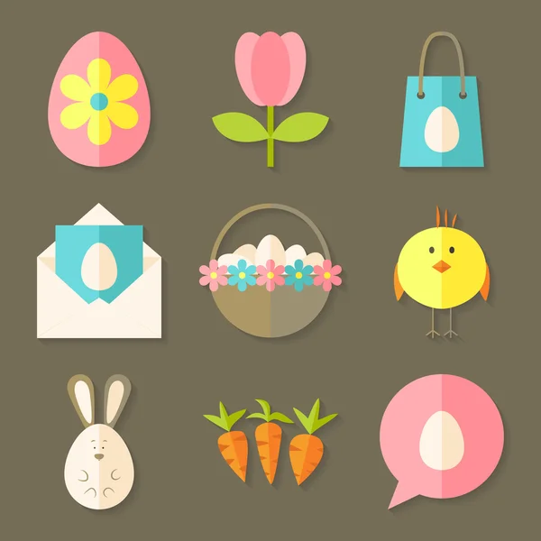 Easter icons set with shadows over brown — Stock Vector