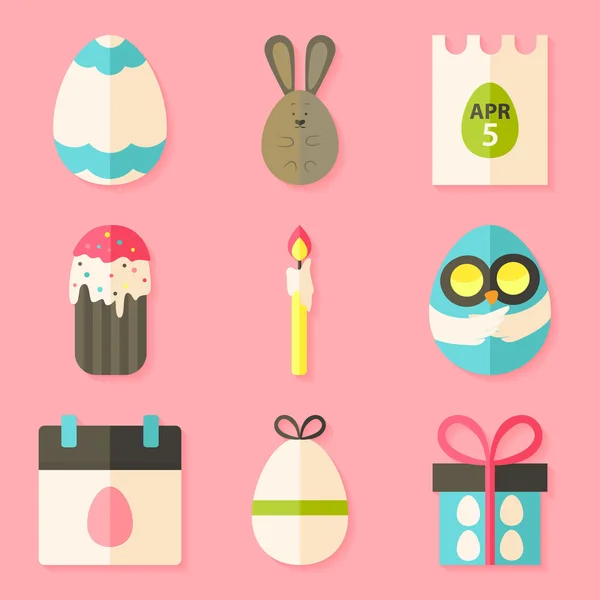 Easter icons set with shadows over pink — Stock Vector