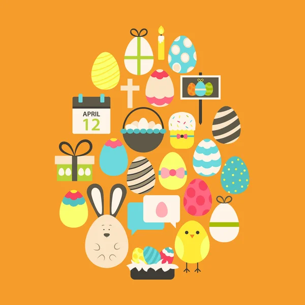 Ensemble d'icônes plates de Pâques Œuf en forme sur orange — Image vectorielle