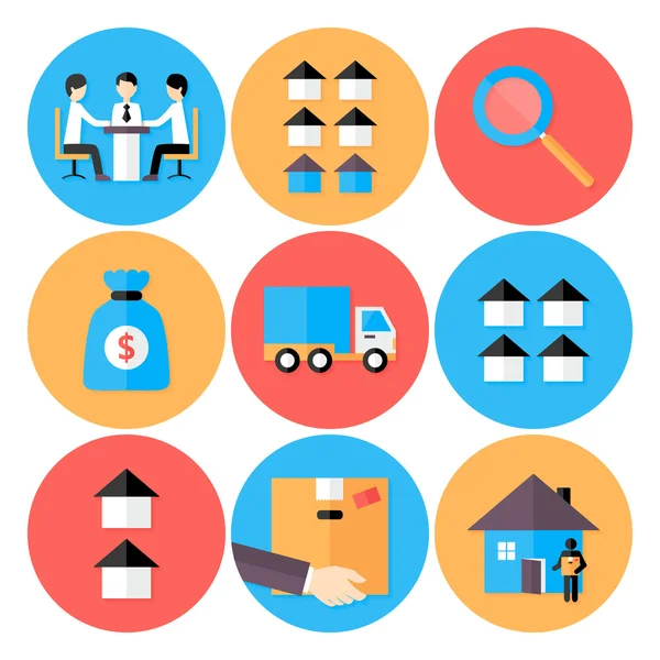 Inmobiliaria Apartamento Circle Iconos Set — Vector de stock