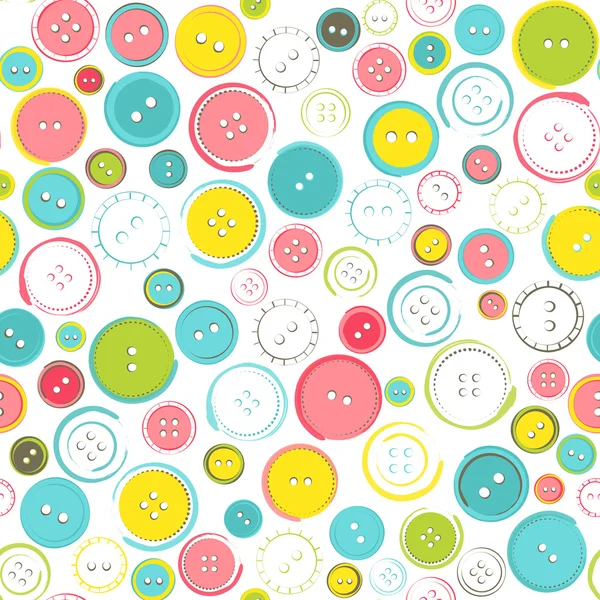Seamless Pattern with Decorative Sewing Buttons over White — Stock Vector