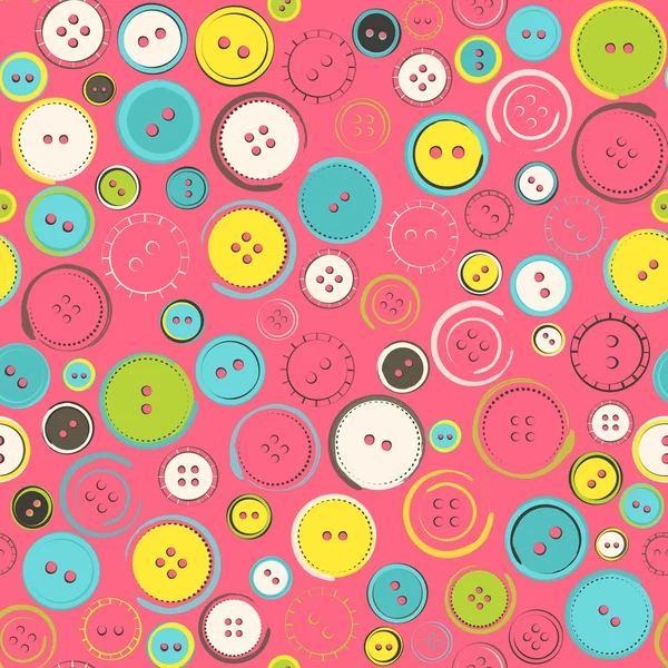 Patrón sin costura con botones de costura decorativos sobre rosa — Archivo Imágenes Vectoriales