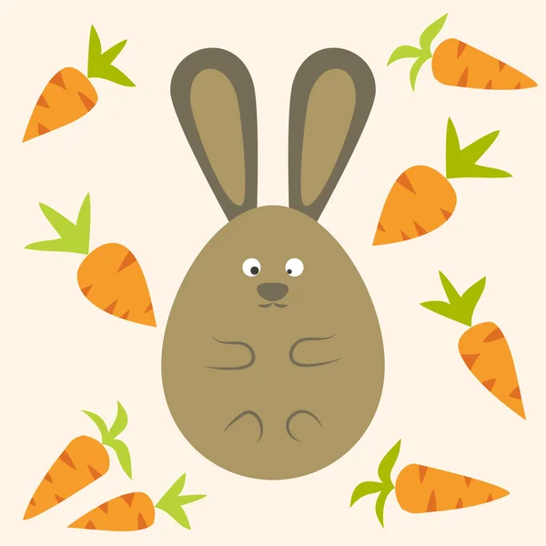 Strange Bunny Flat Stylized Egg Shaped with carrots — Stock Vector