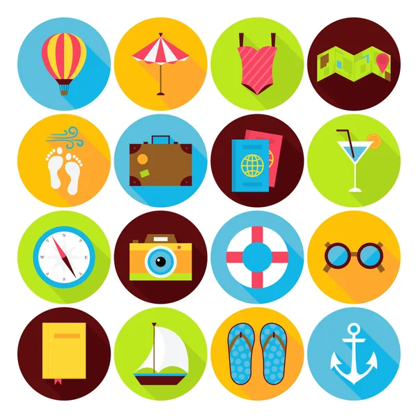 Düz yaz tatili Icons Set