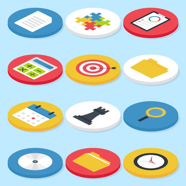 Flat Business Isometric Circle Icons Set — Stock Vector