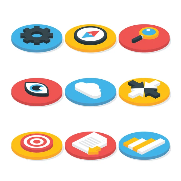 Flat Website Isometric Icons Set Circular Shaped — Stock Vector