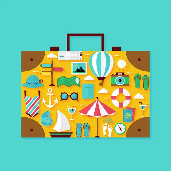 Flat Vacation Summer Holiday Objects Set — Stock Vector