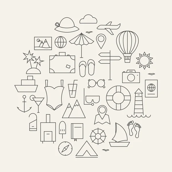 Summer Holiday Line Travel Icons Set Circular Shaped — Stock Vector