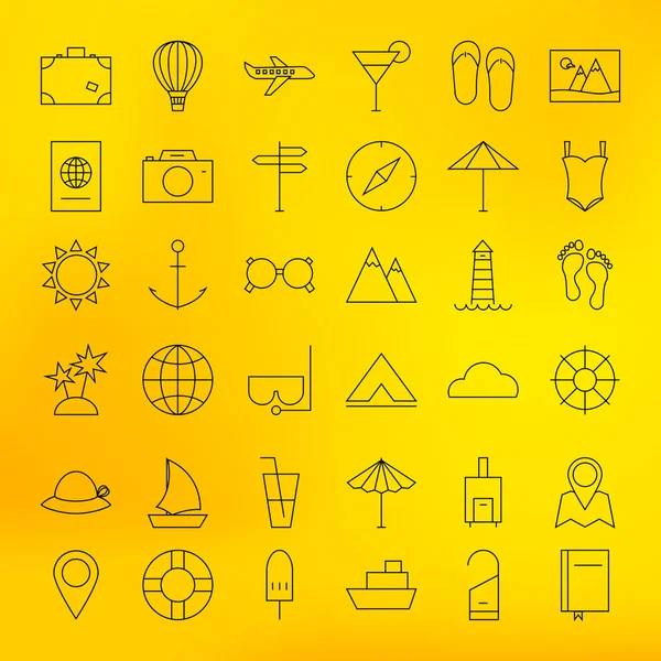 Zomervakantie lijn reizen Icons Set — Stockvector