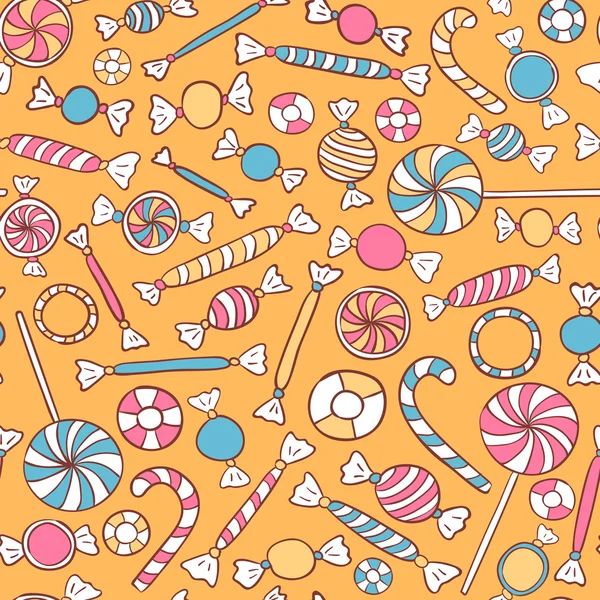 お菓子のシームレスなパターンの手描き — ストックベクタ