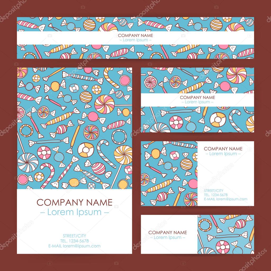 Vector Business Set Template with Hand Drawn Sweets