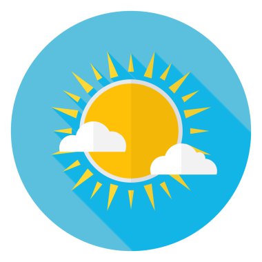 Düz gökyüzü güneş ve uzun gölge ile bulutlar daire simgesi