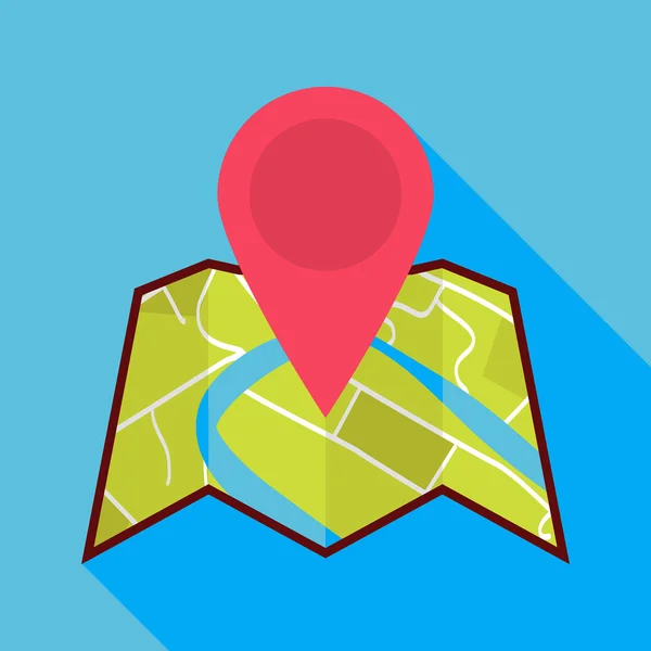 Plochá mapa ikona s mapa Pin a dlouhý stín — Stockový vektor