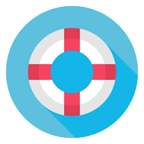 Flat Sea Lifebuoy Circle Icon with Long Shadow — Stock Vector