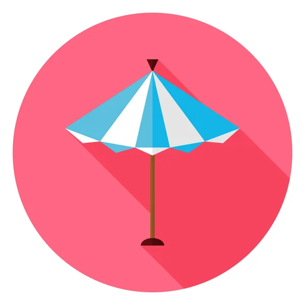 Icono plano del círculo de parasol solar de verano con sombra larga — Vector de stock