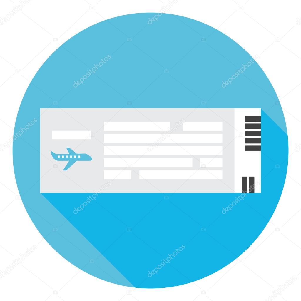 Flat Travel Airplane Ticket Circle Icon with Long Shadow