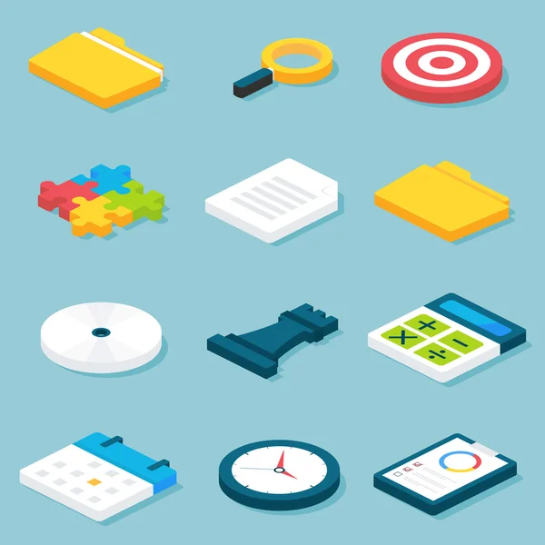 Flat Isometric Business Objects Set — Stock Vector