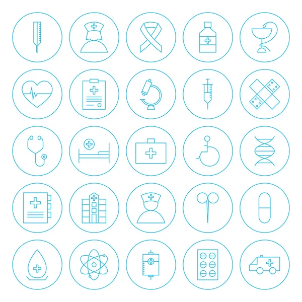 Line Circle Health Care Medical Icons Set — Stock Vector