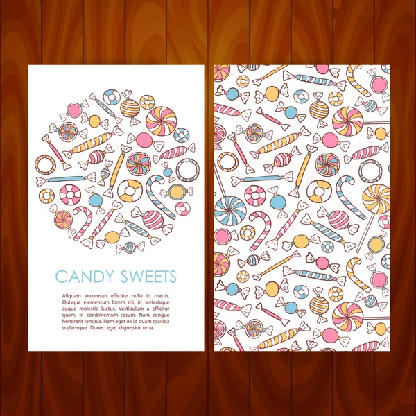 Plantilla de conjunto de negocios con dulces de caramelo dibujados a mano — Vector de stock