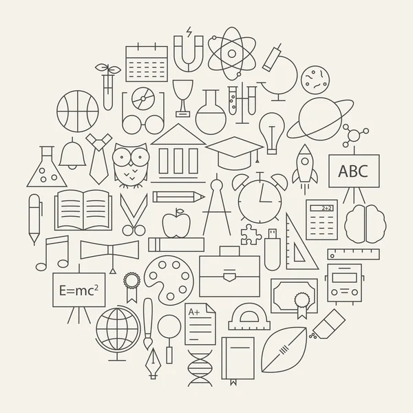 Ligne de l'école et de l'éducation Icônes scientifiques mis en forme circulaire — Image vectorielle