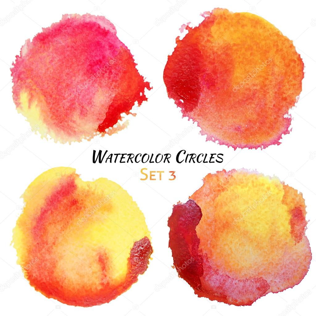 Watercolor Red and Yellow Colorful Circles Set