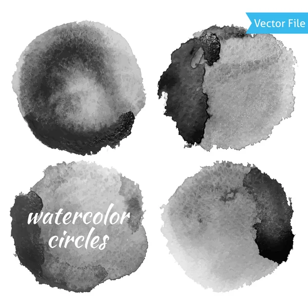 Watercolor Dark Grey Vector Circles Set — Stock Vector