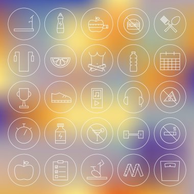 Çizgi daire Fitness ve diyet Icons Set