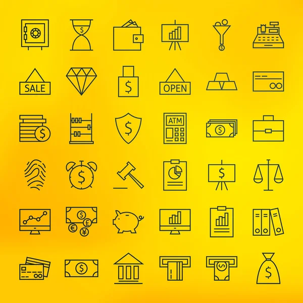 Bank Banking and Finance Business Line Big Icons Set — Stock Vector