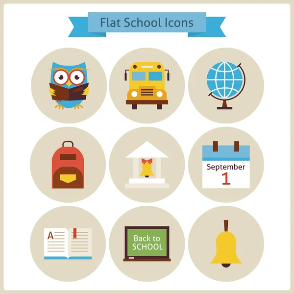 Flat Back to School and Science Icons Set — Stok Vektör