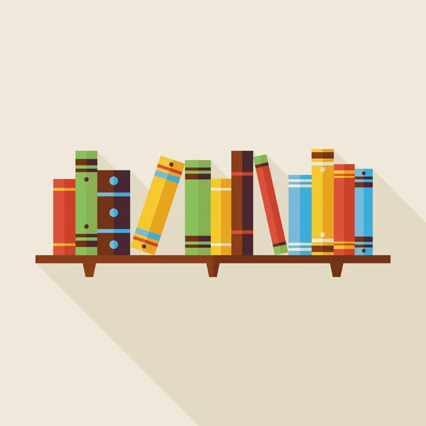 Flat Bookshelf Reading Books Illustration with Shadow — Stok Vektör