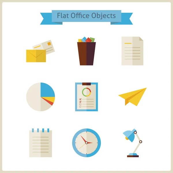 Flat Business and Office Objects Set — Stok Vektör