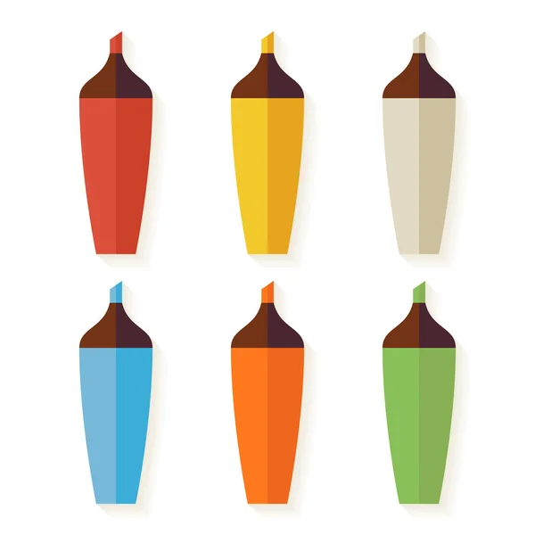 Marqueurs plats colorés avec ensemble d'ombre isolé sur blanc — Image vectorielle
